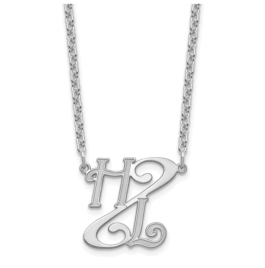 Sterling Silver Rhodium plated Diagonal Script Initials Necklace