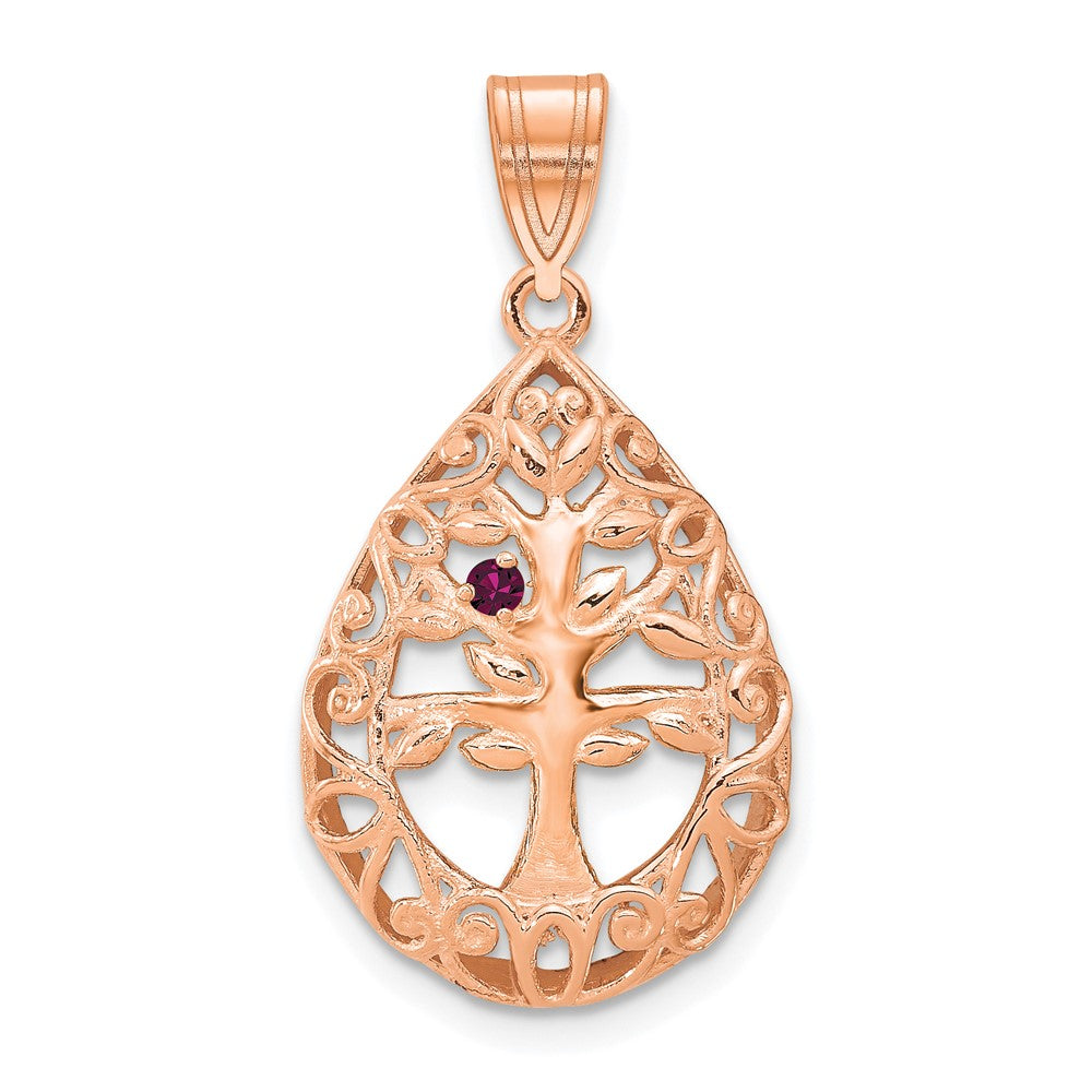 Sterling Silver Rose Gold plated 1 Birthstone Tree of Life Tear Drop Pendant