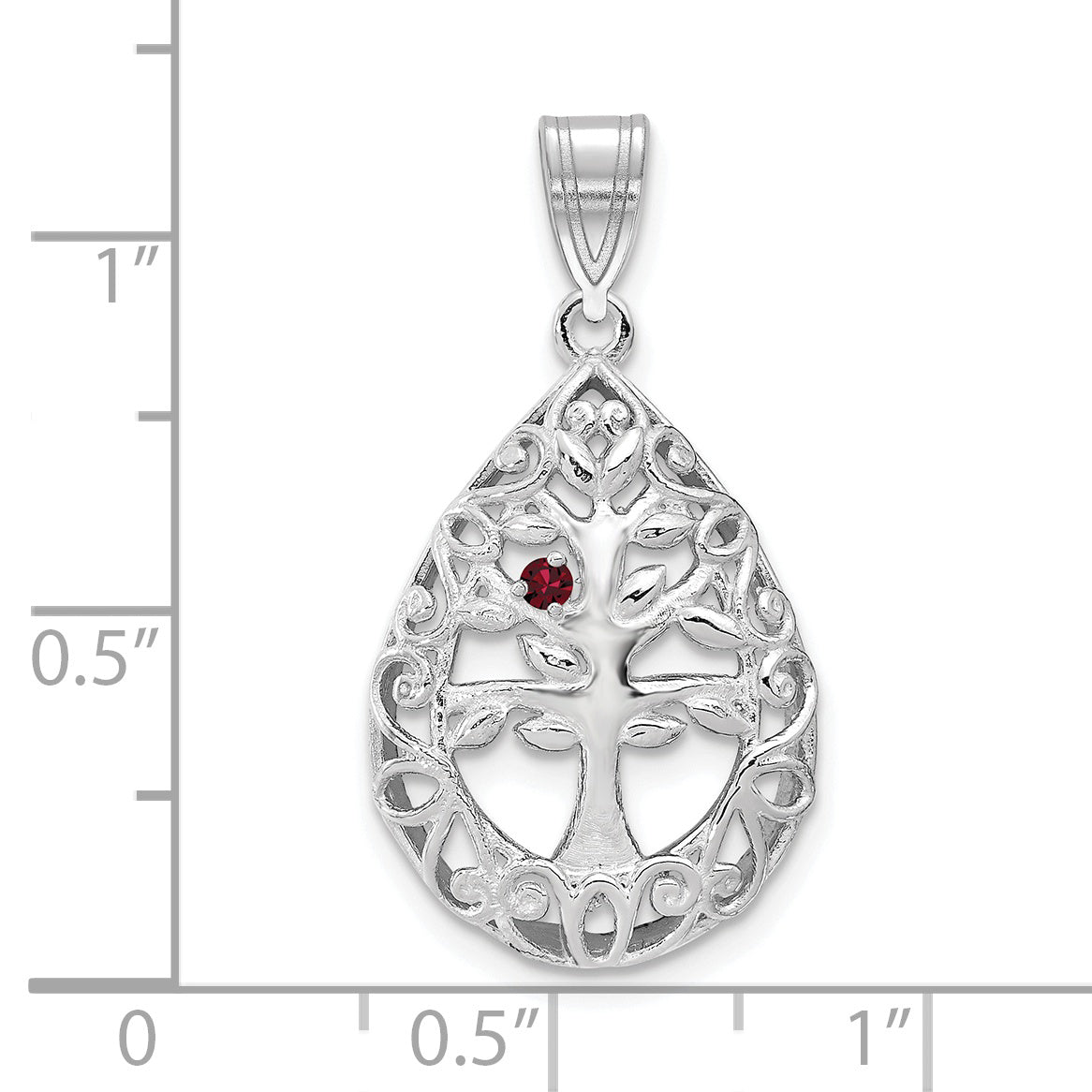Sterling Silver Rhodium plated 1 Birthstone Tree of Life Tear Drop Pendant