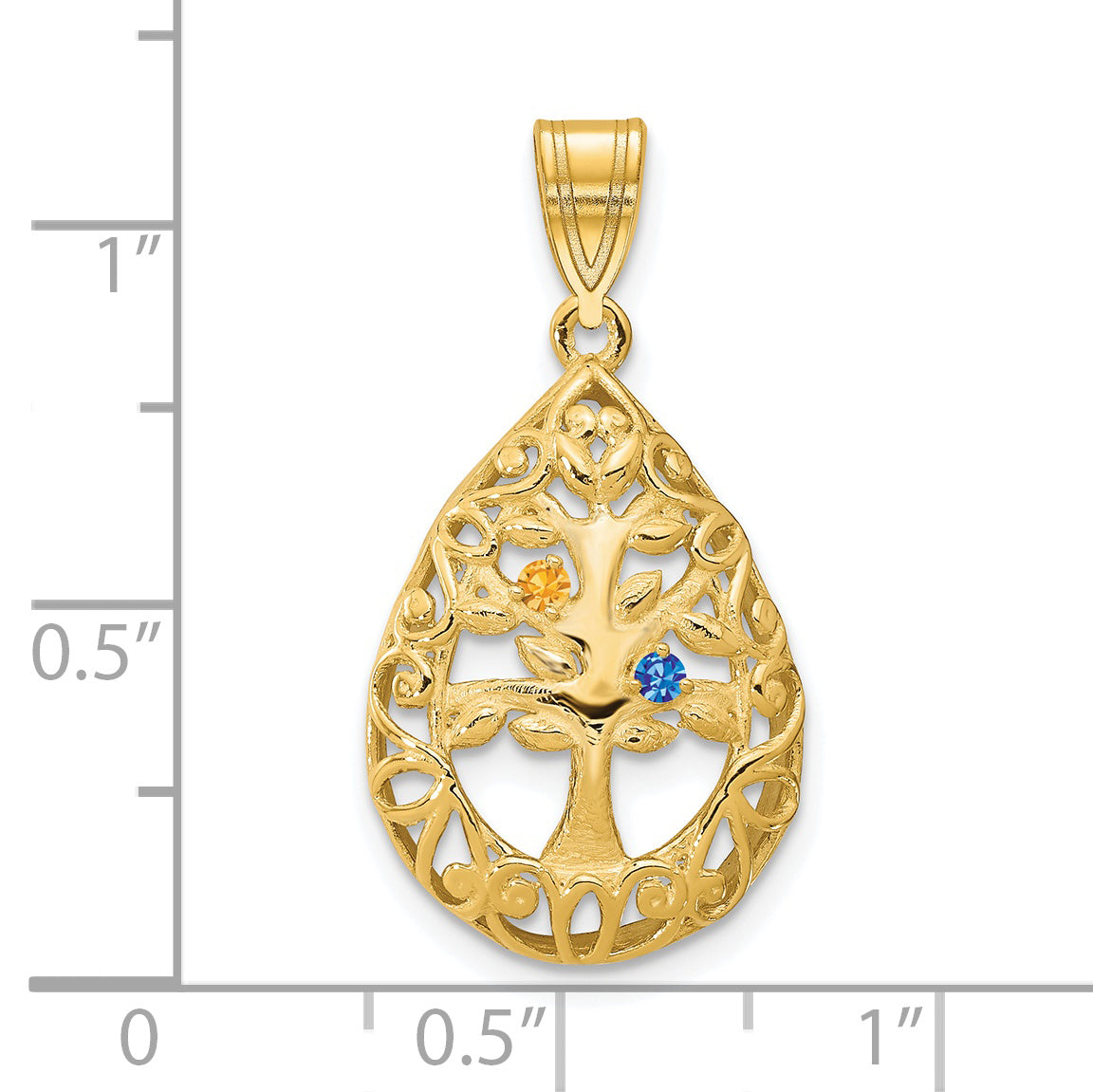 Sterling Silver Gold plated 2 Birthstone Tree of Life Tear Drop Pendant
