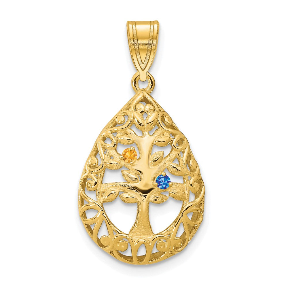 Sterling Silver Gold plated 2 Birthstone Tree of Life Tear Drop Pendant