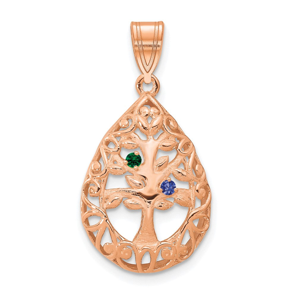 Sterling Silver Rose Gold plated 2 Birthstone Tree of Life Tear Drop Pendant