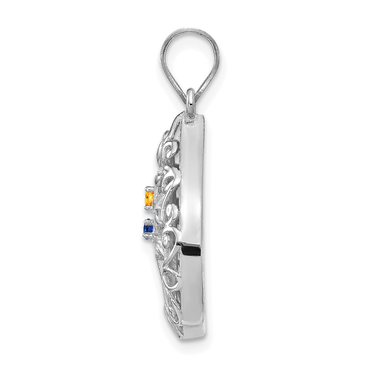 Sterling Silver Rhodium plated 2 Birthstone Tree of Life Tear Drop Pendant
