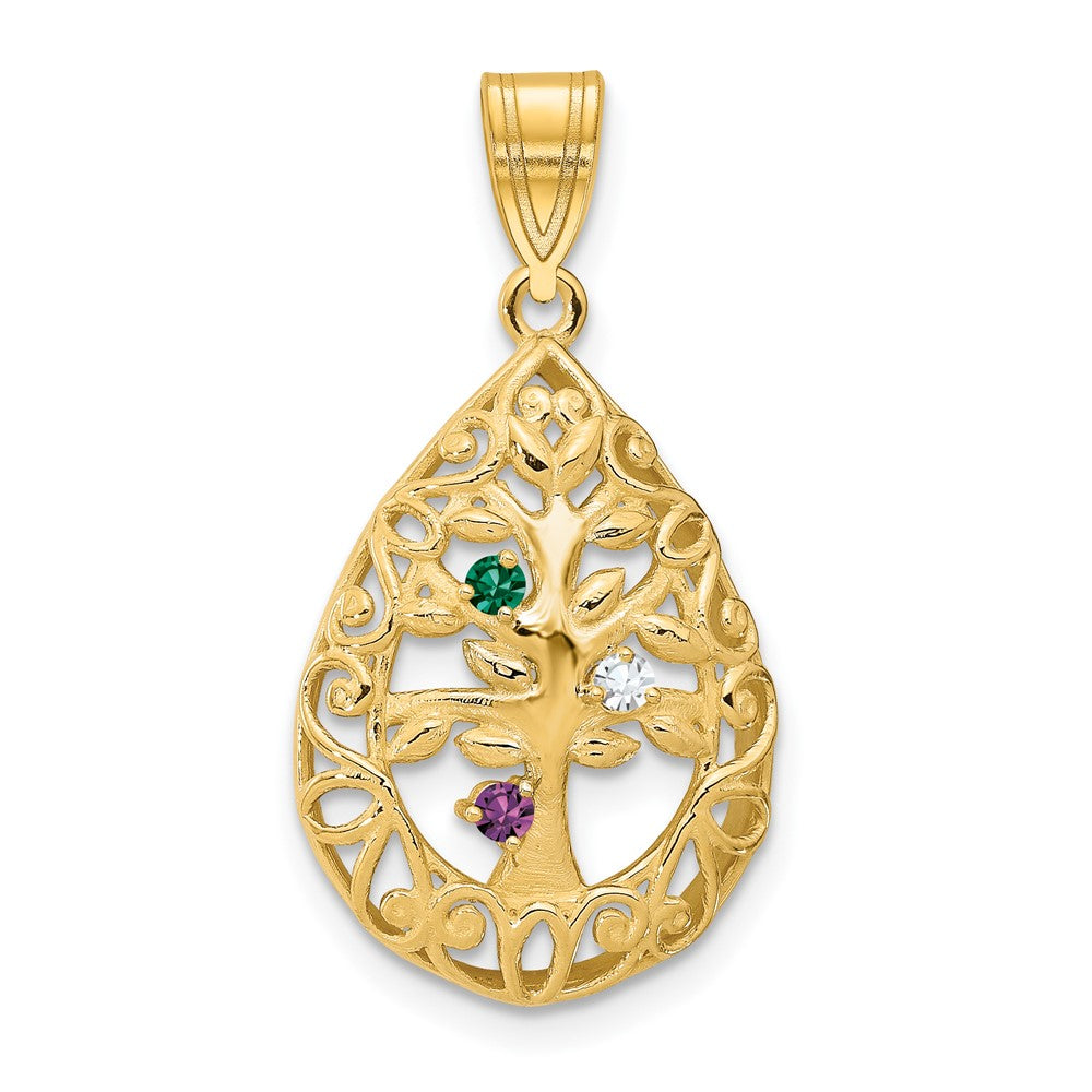 Sterling Silver Gold plated 3 Birthstone Tree of Life Tear Drop Pendant
