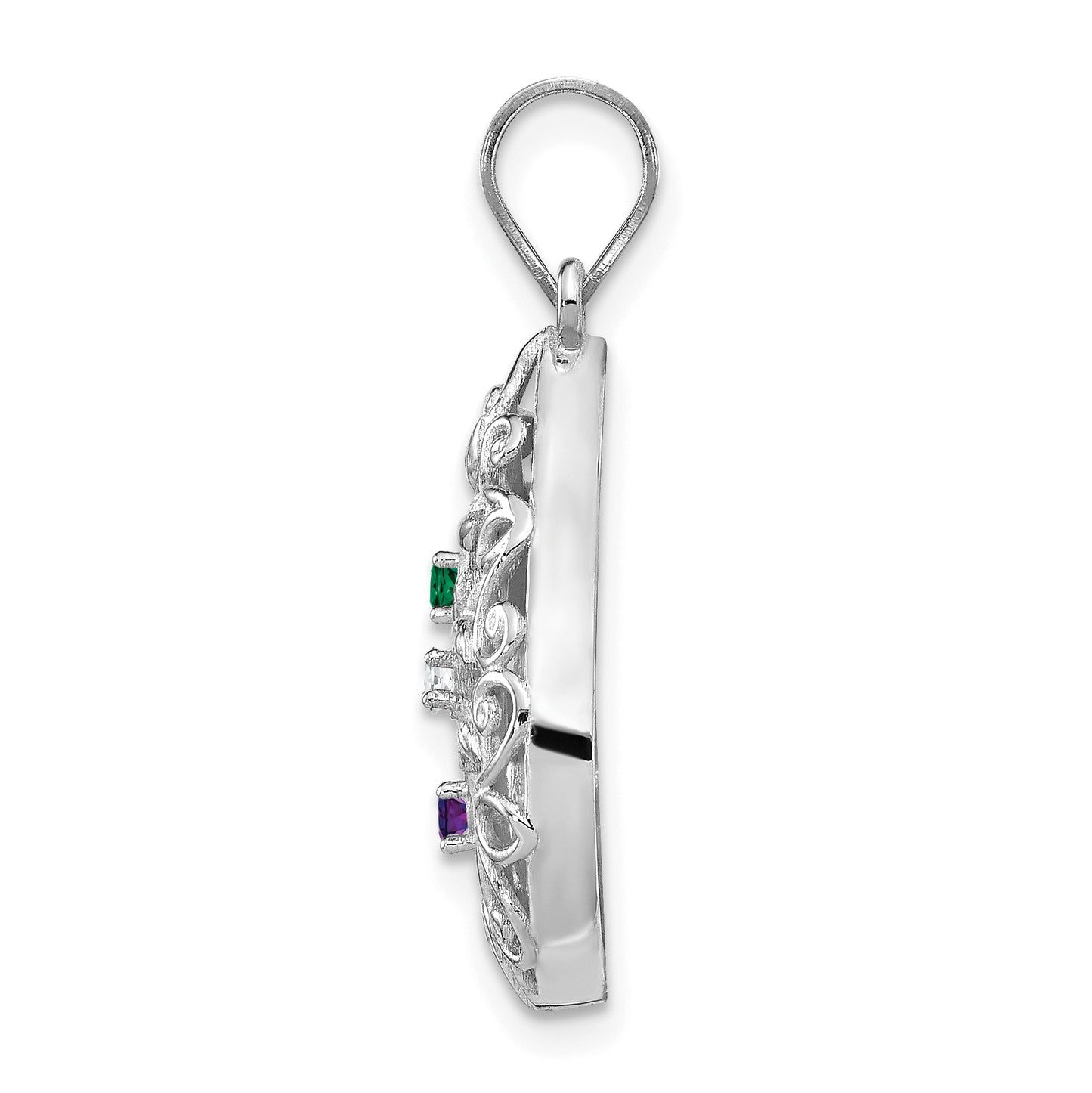 10K White Gold 3 Birthstone Tree of Life Tear Drop Pendant