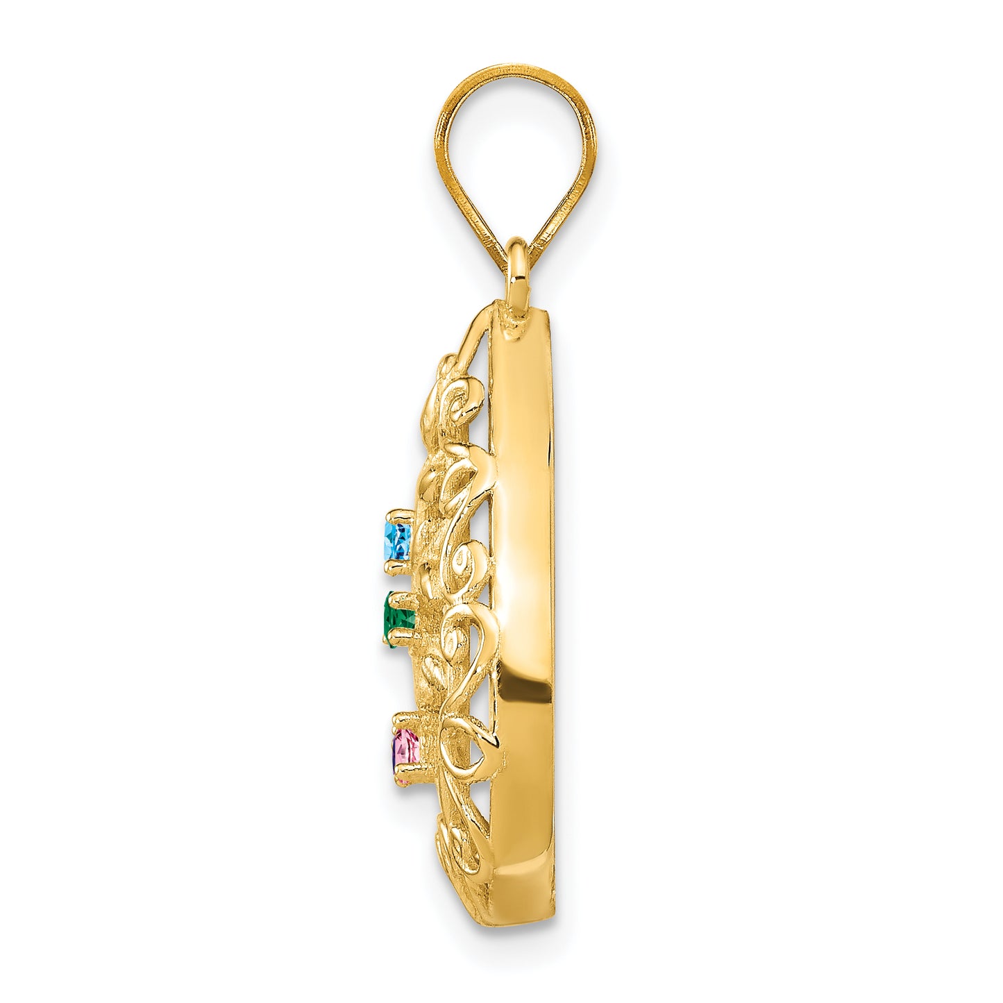 14K Yellow Gold 4 Birthstone Tree of Life Tear Drop Pendant