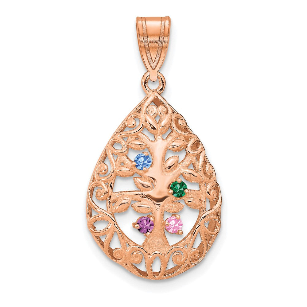 Sterling Silver Rose Gold plated 4 Birthstone Tree of Life Tear Drop Pendant