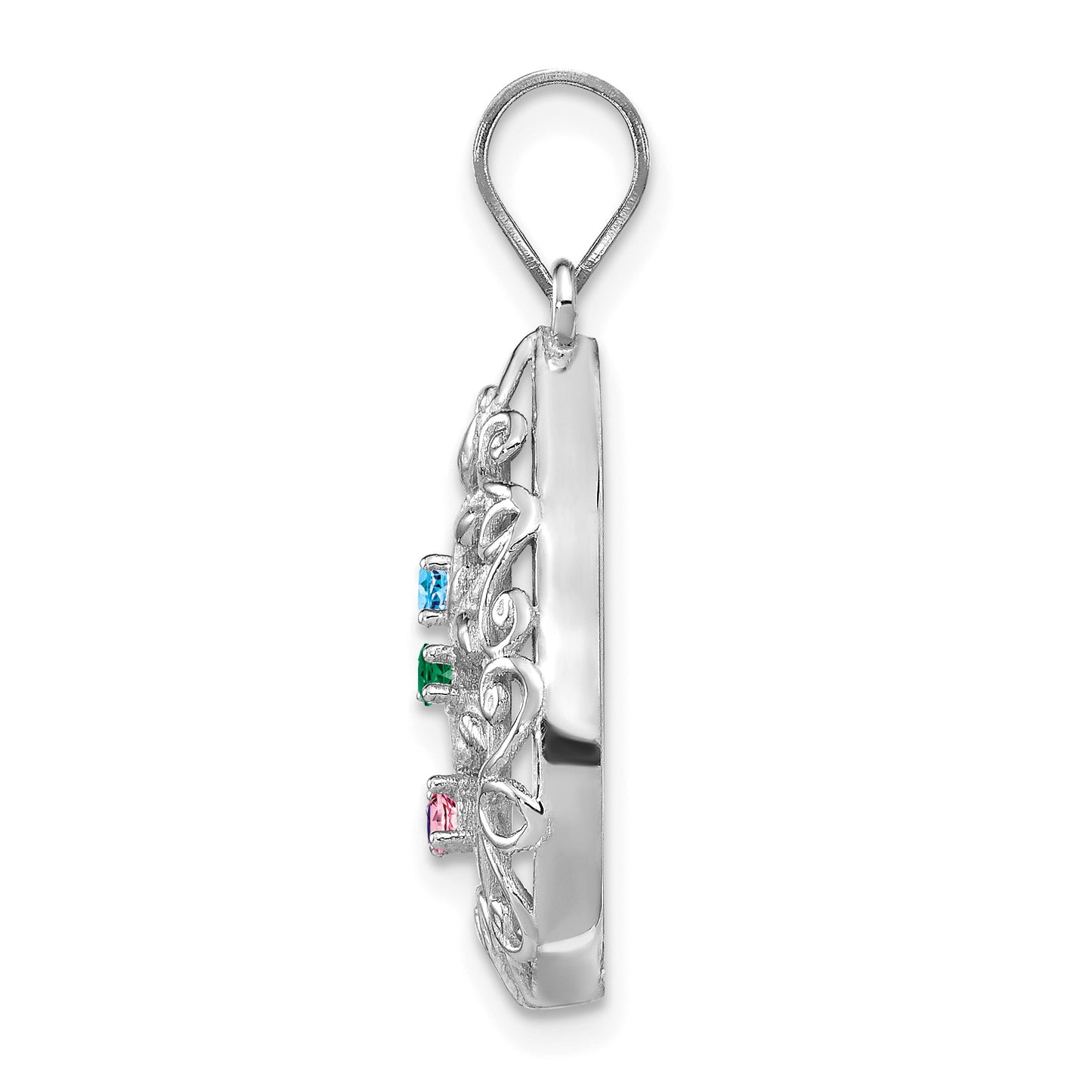 14K White Gold 4 Birthstone Tree of Life Tear Drop Pendant