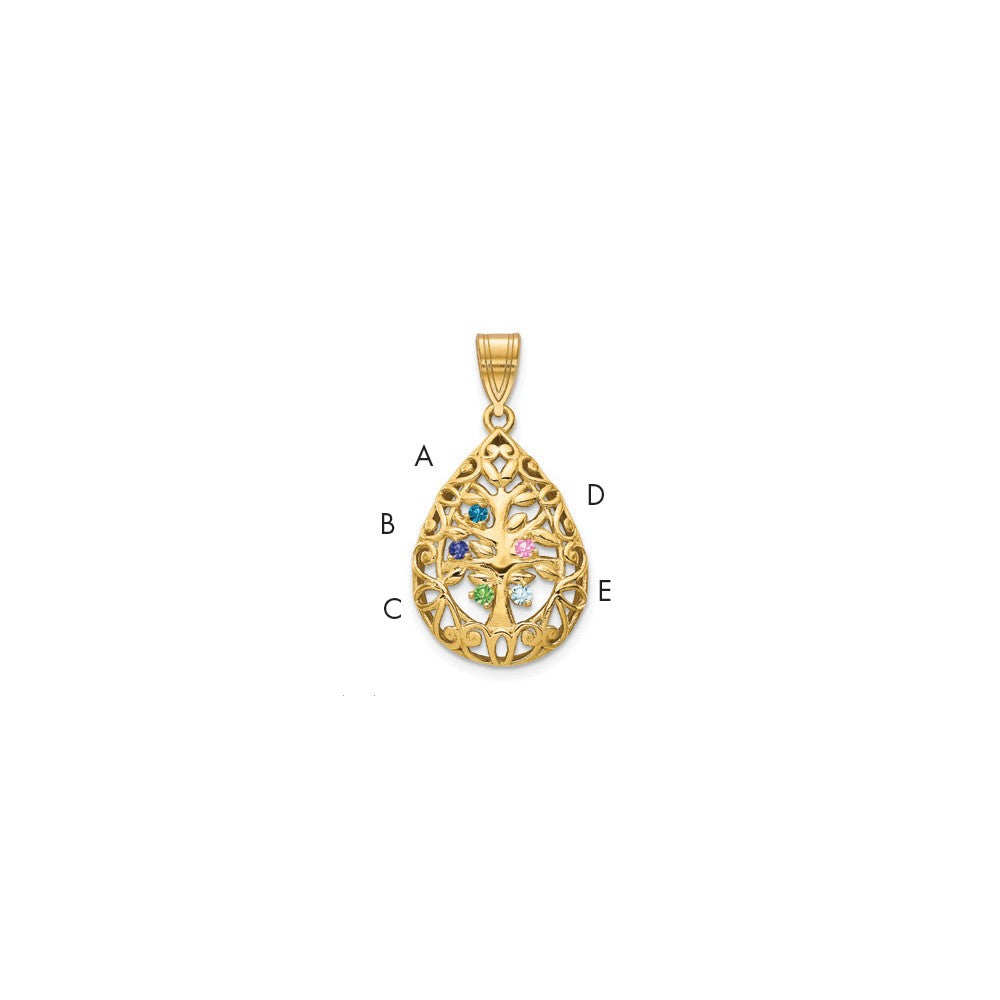 14K Yellow Gold 5 Birthstone Tree of Life Tear Drop Pendant
