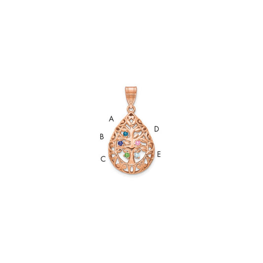 14K rose Gold 5 Birthstone Tree of Life Tear Drop Pendant