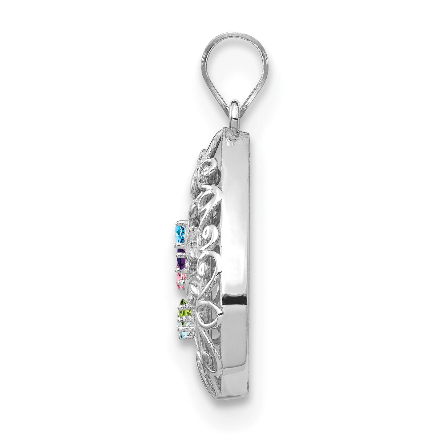 14K White Gold 5 Birthstone Tree of Life Tear Drop Pendant