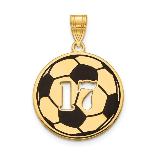14K Yellow Or White Gold Or Sterling Silver Gold Plated Epoxy  Soccer Ball with Cut-out Number Pendant