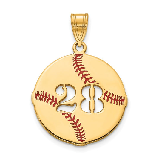14K Yellow Or White Gold Or Sterling Silver Gold Plated Epoxy Baseball with Cut-out Number Pendant