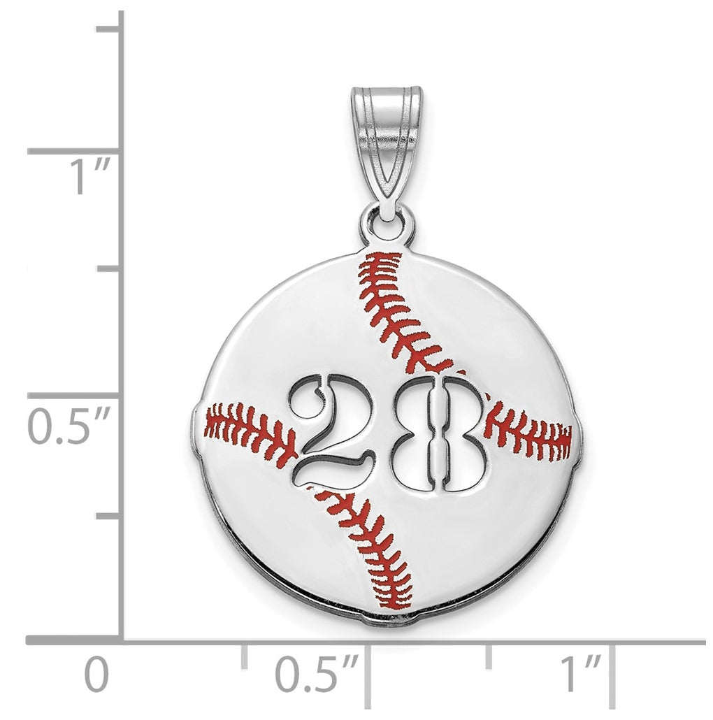 14K Yellow Or White Gold Or Sterling Silver Gold Plated Epoxy Baseball with Cut-out Number Pendant