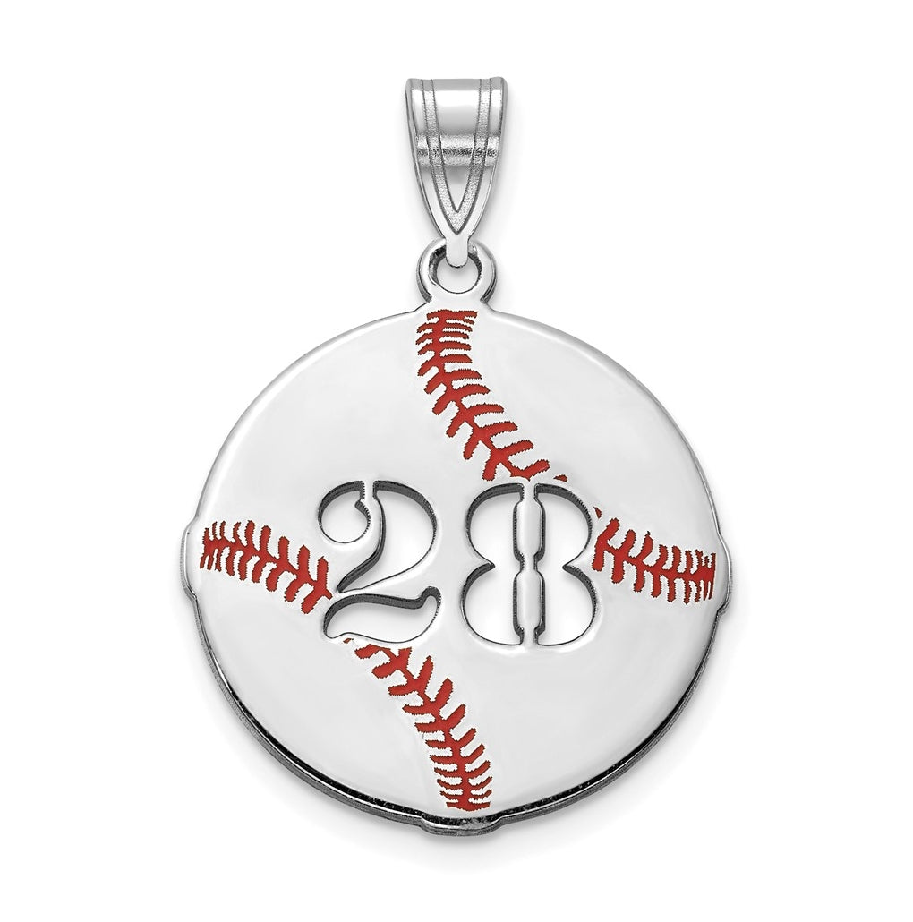 14K Yellow Or White Gold Or Sterling Silver Gold Plated Epoxy Baseball with Cut-out Number Pendant