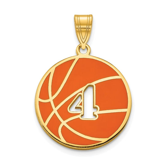 14K Yellow Or White Gold Or Sterling Silver Gold Plated Enameled Personalized Basketball with Cut Out Number Pendant