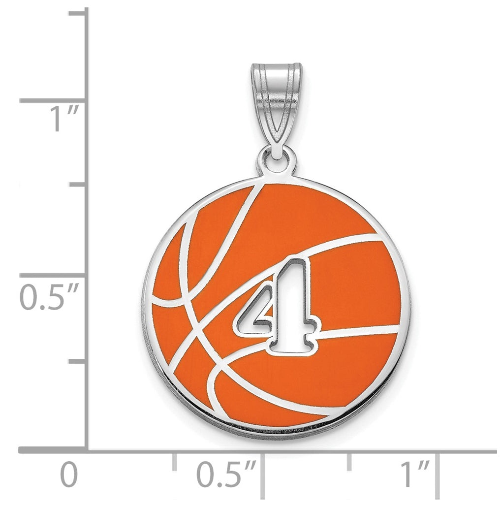 14K Yellow Or White Gold Or Sterling Silver Gold Plated Enameled Personalized Basketball with Cut Out Number Pendant
