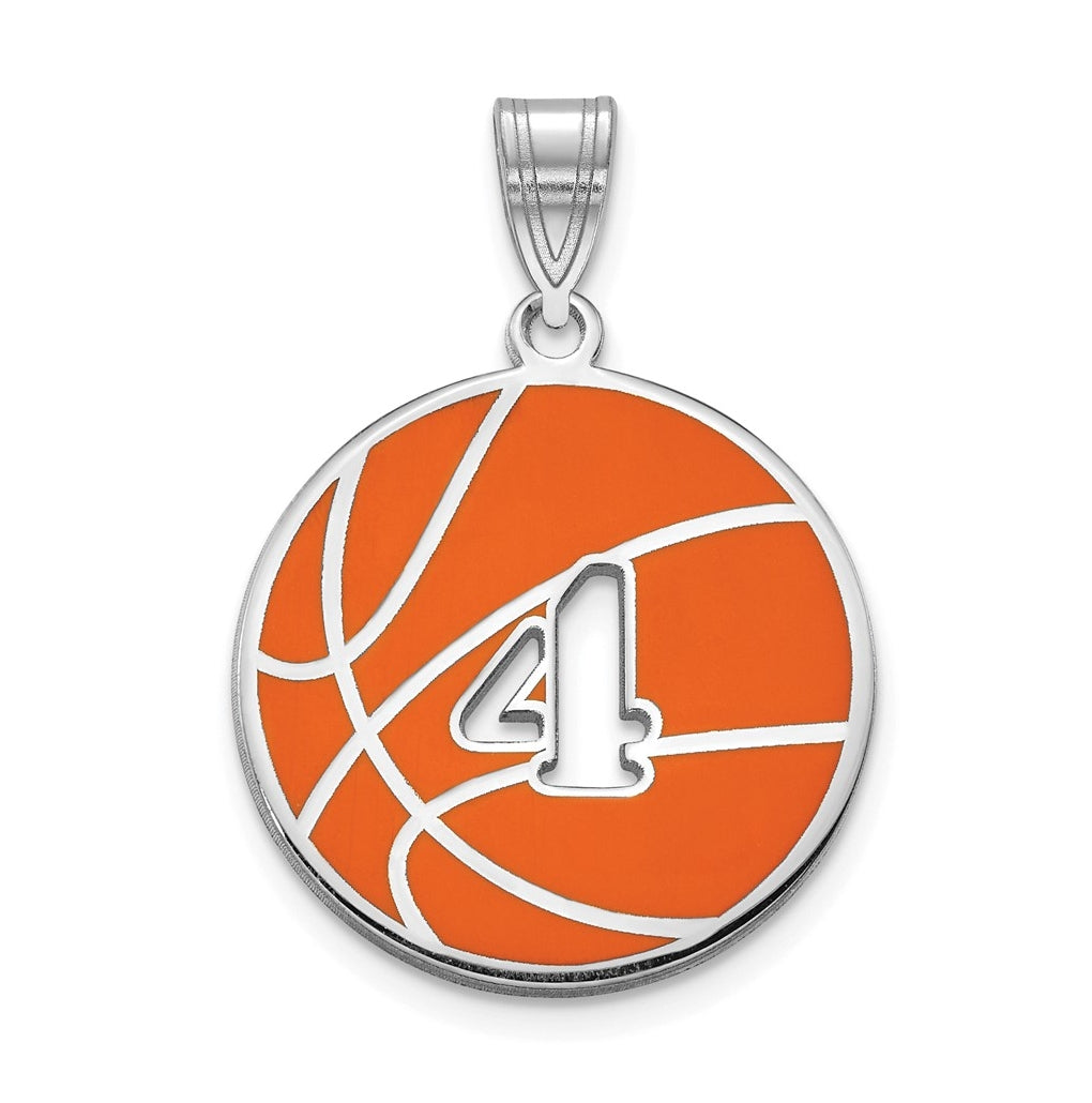 14K Yellow Or White Gold Or Sterling Silver Gold Plated Enameled Personalized Basketball with Cut Out Number Pendant