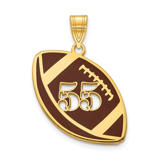 14K Yellow Or White Gold Or Sterling Silver Gold Plated Epoxy Football with Cut-out Number Pendant