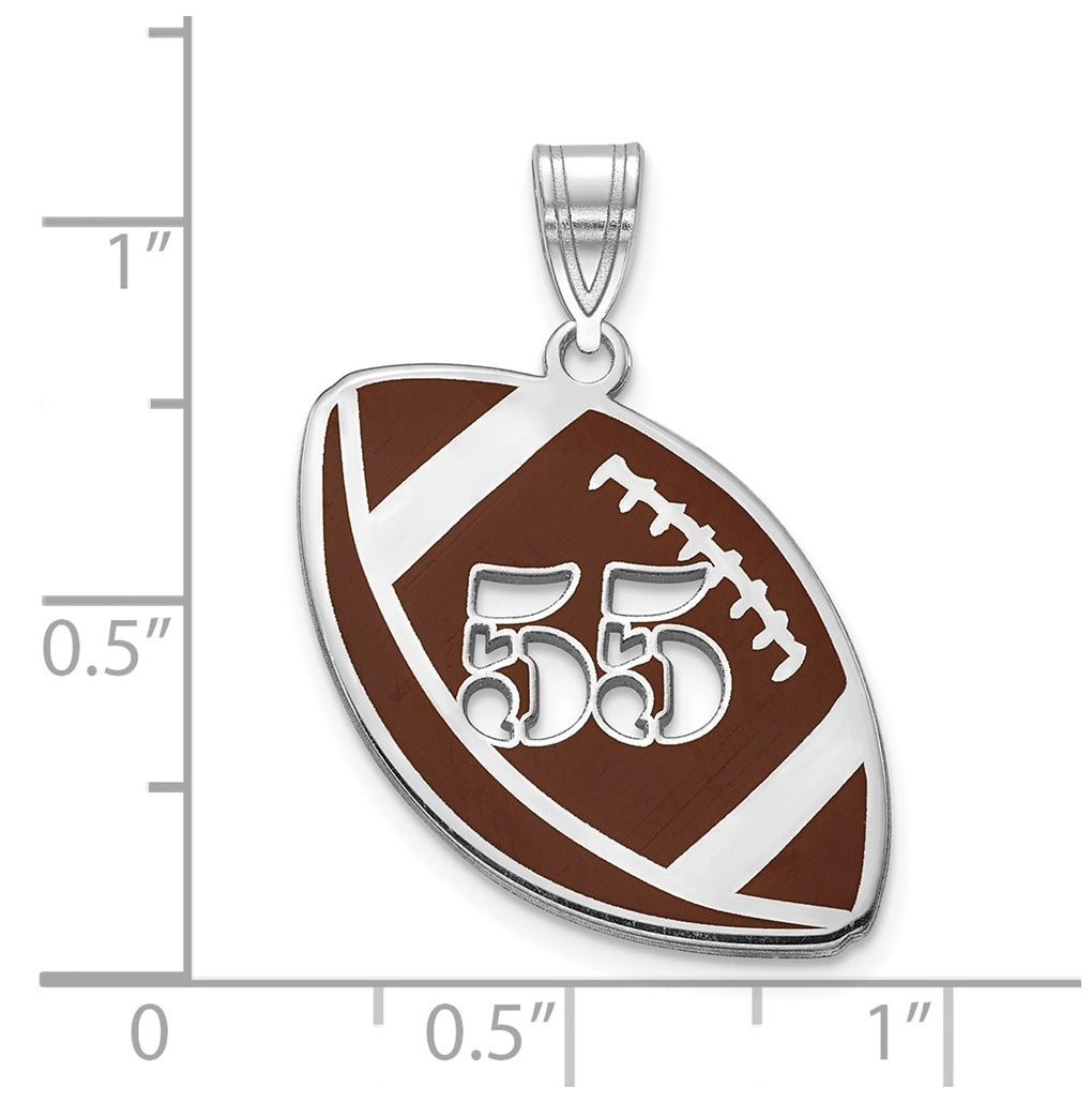 14K Yellow Or White Gold Or Sterling Silver Gold Plated Epoxy Football with Cut-out Number Pendant