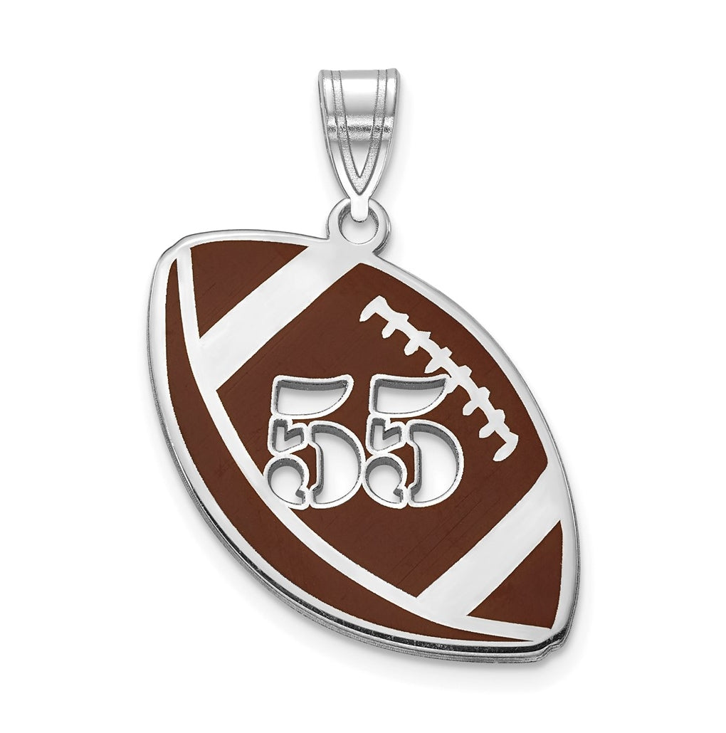 14K Yellow Or White Gold Or Sterling Silver Gold Plated Epoxy Football with Cut-out Number Pendant