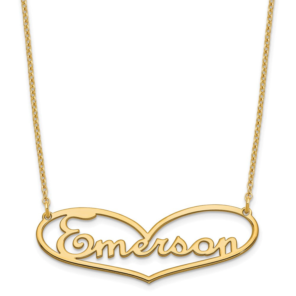 Sterling Silver Gold plated Large Heart Name Plate Necklace