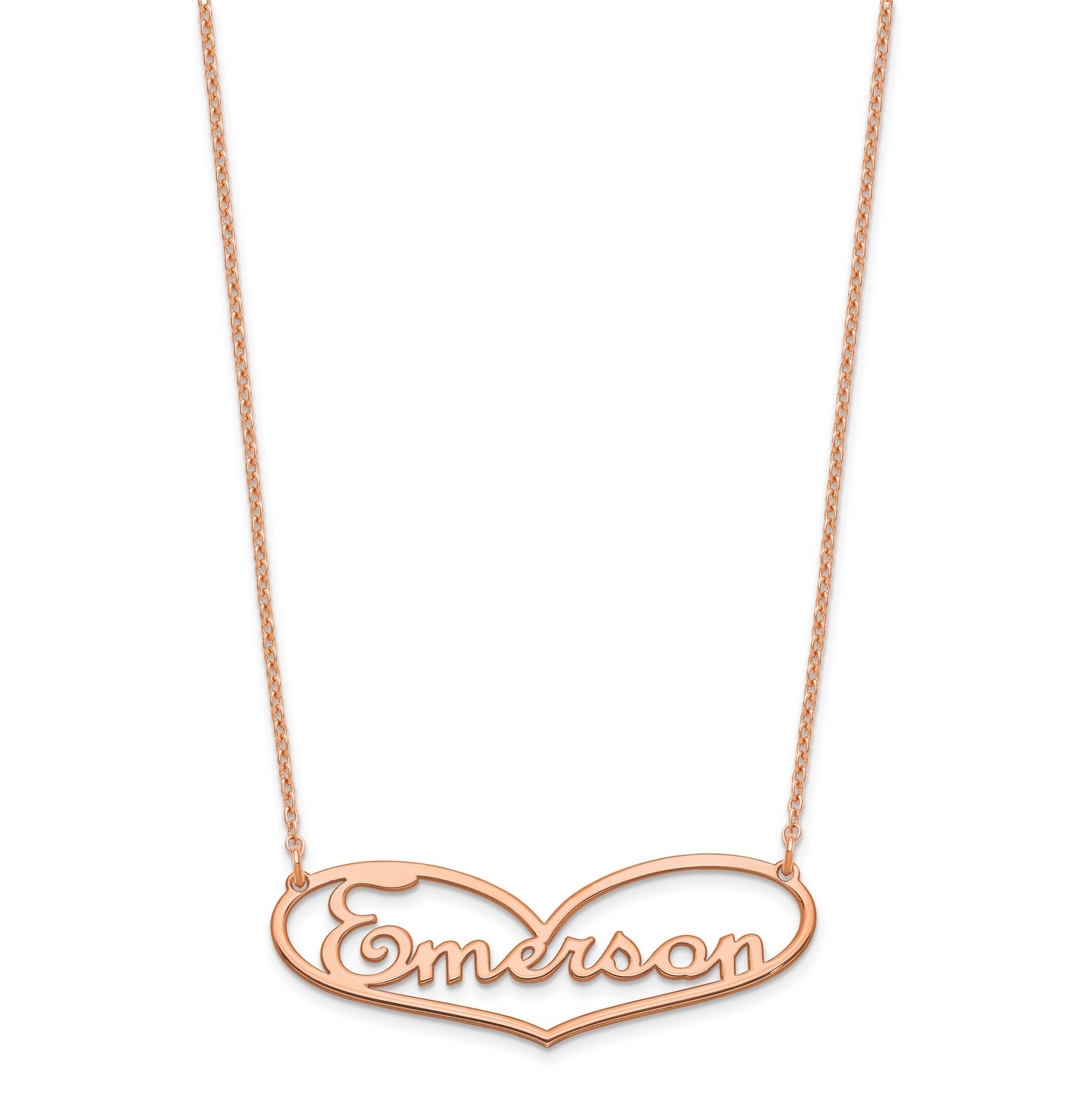 Sterling Silver Rose Gold plated Large Heart Name Plate Necklace