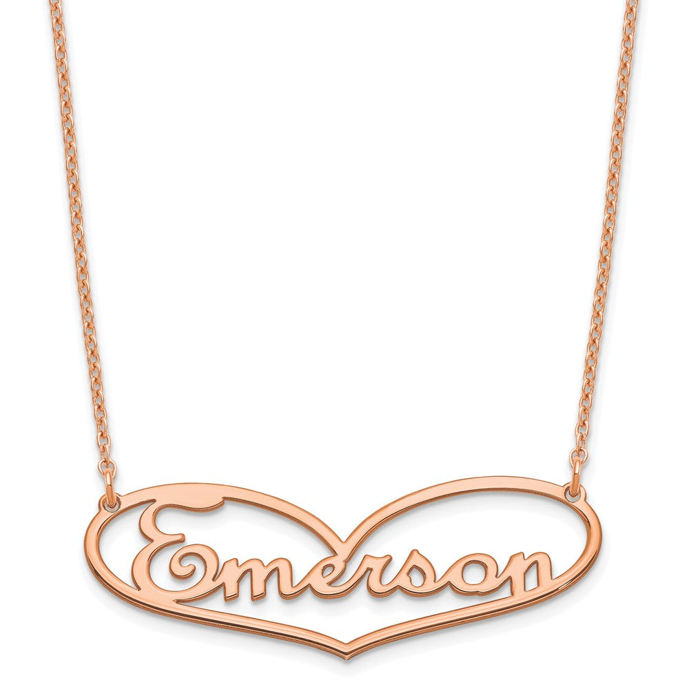 Sterling Silver Rose Gold plated Large Heart Name Plate Necklace