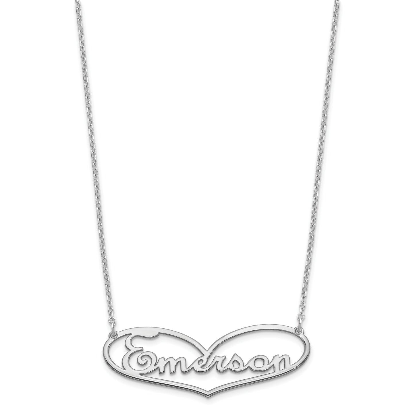 Sterling Silver Rhodium plated Large Heart Name Plate Necklace