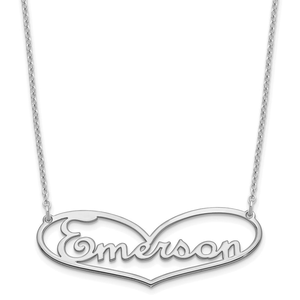 Sterling Silver Rhodium plated Large Heart Name Plate Necklace