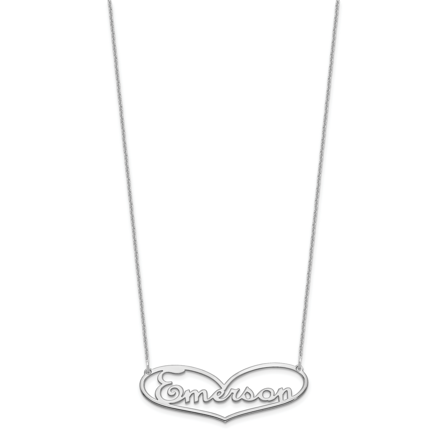 14K White Gold Large Heart Name Plate Necklace