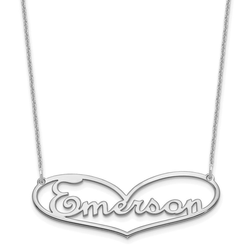 14K White Gold Large Heart Name Plate Necklace