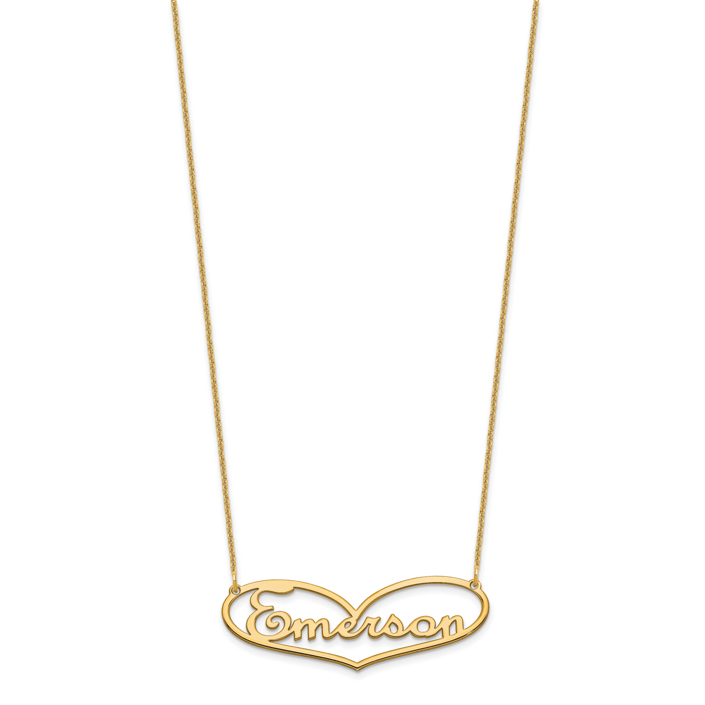 14K Yellow Gold Large Heart Name Plate Necklace