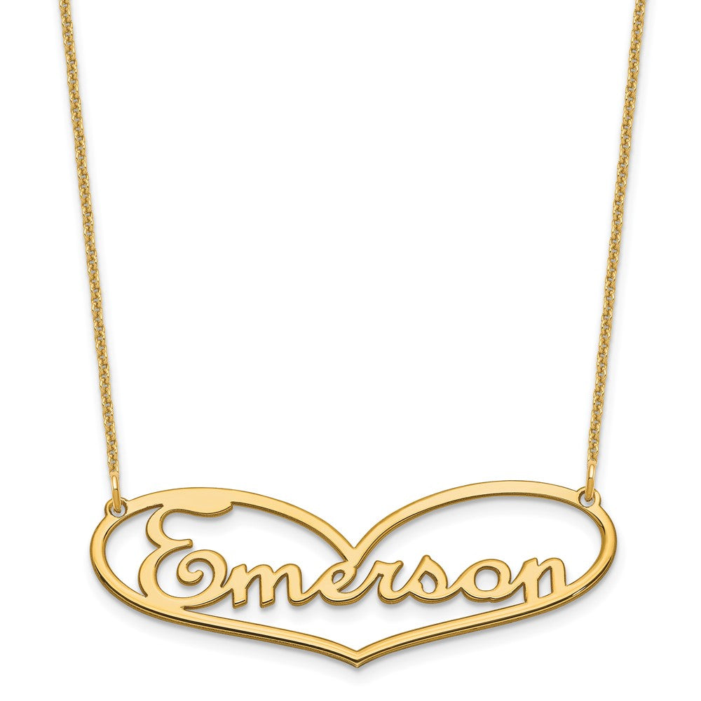 14K Yellow Gold Large Heart Name Plate Necklace