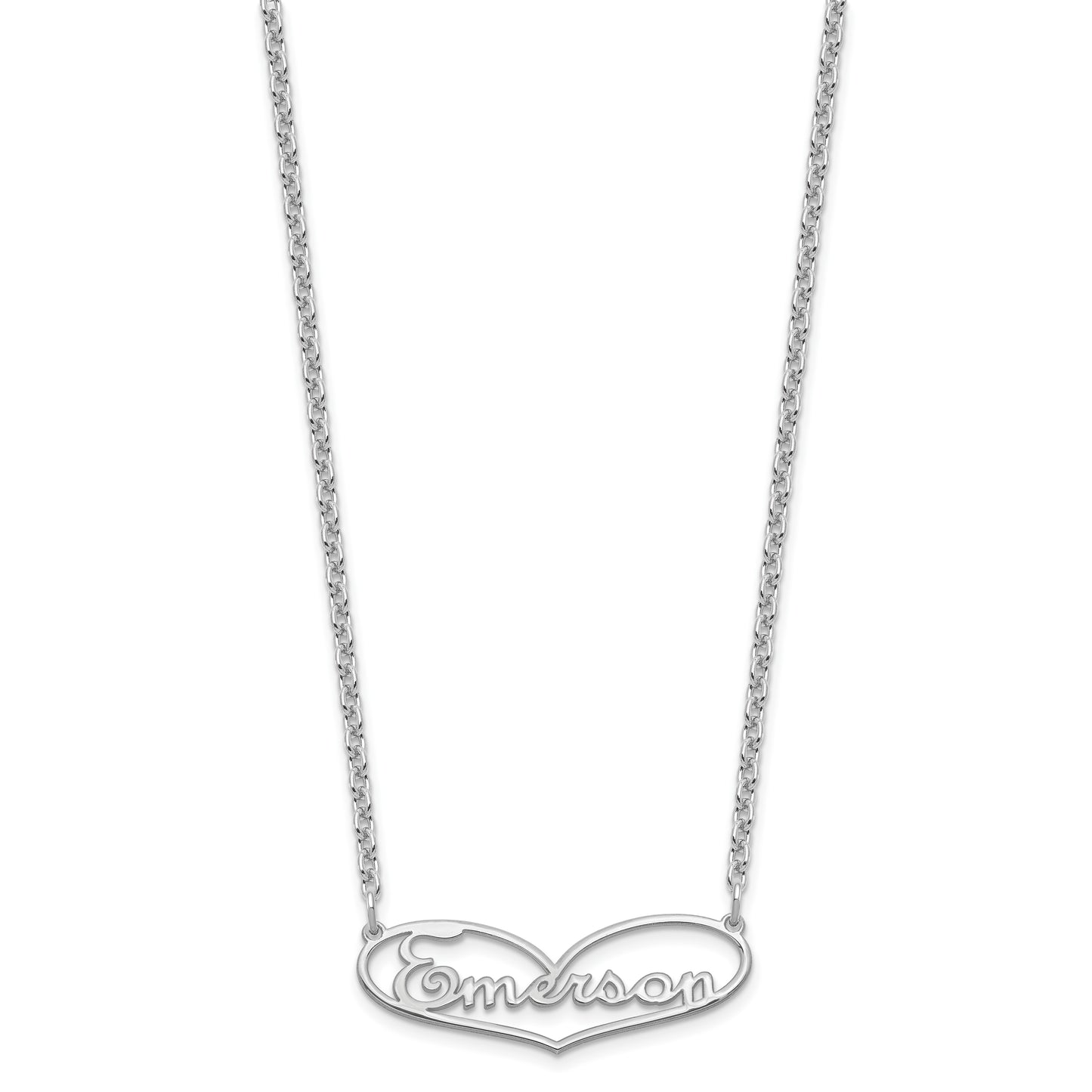 Sterling Silver Rhodium plated Small Heart Name Plate Necklace