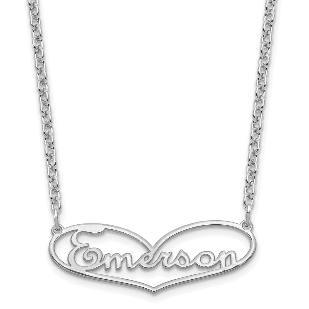 Sterling Silver Rhodium plated Small Heart Name Plate Necklace