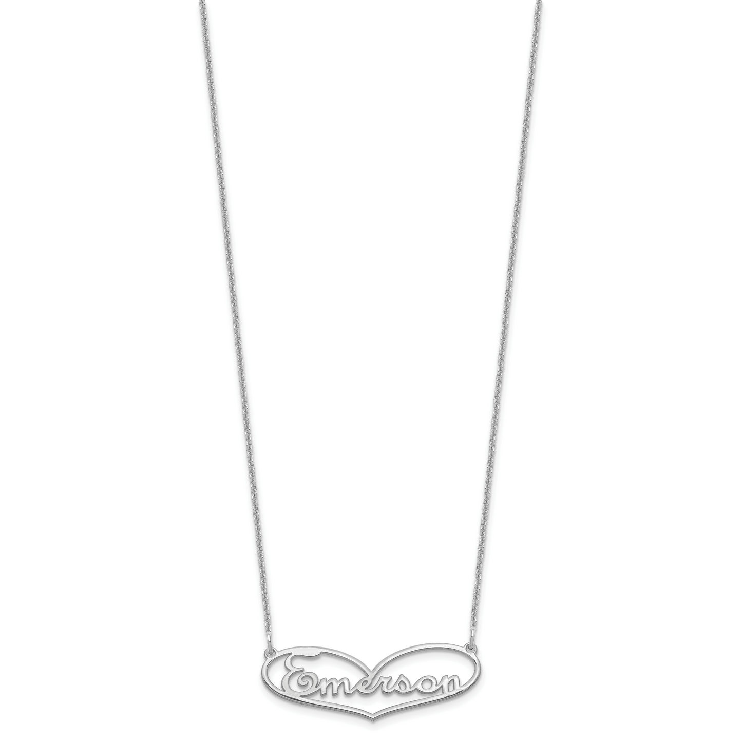 14K White Gold Small Heart Name Plate Necklace
