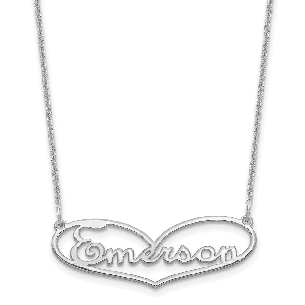 14K White Gold Small Heart Name Plate Necklace