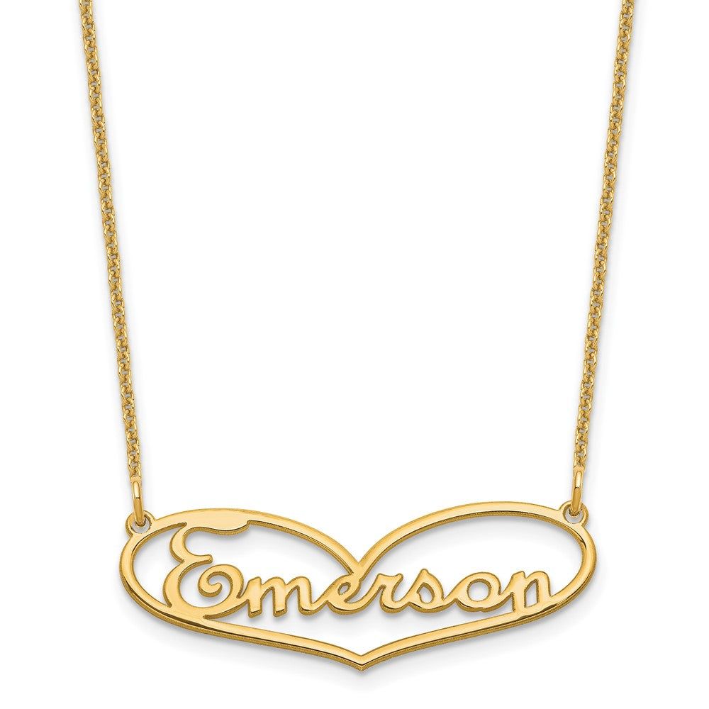 14K Yellow Gold Small Heart Name Plate Necklace