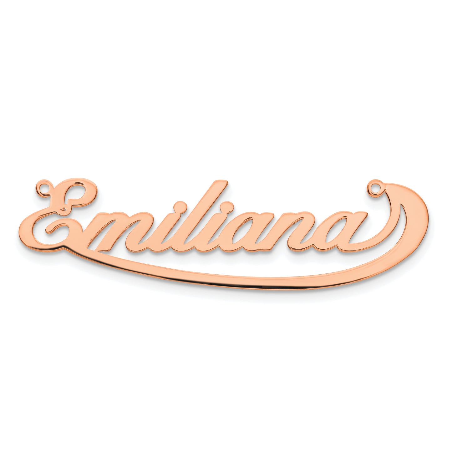 Sterling Silver Rose Gold plated Polished Under Swoop Judith Font Name Plate
