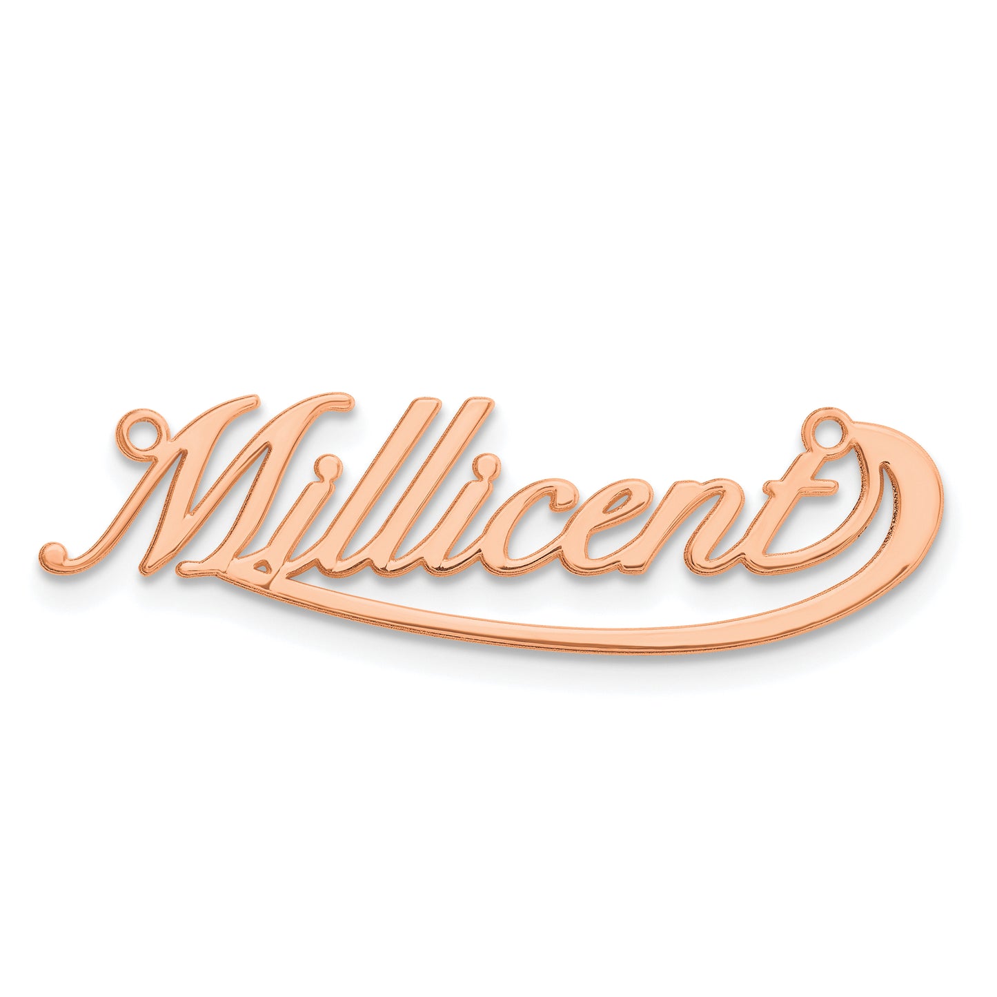Sterling Silver Rose Gold plated Polished Under Swoop Judith Font Name Plate