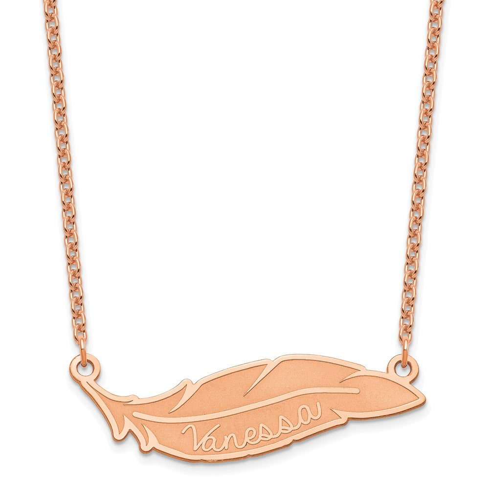 Sterling Silver Rose Gold plated Personalized Feather Necklace