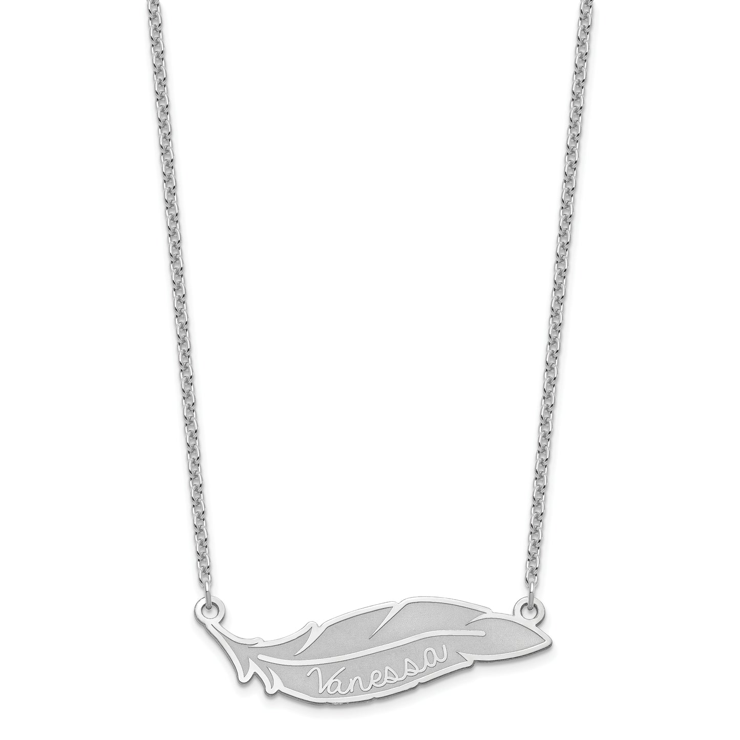 Sterling Silver Rhodium plated Personalized Feather Necklace