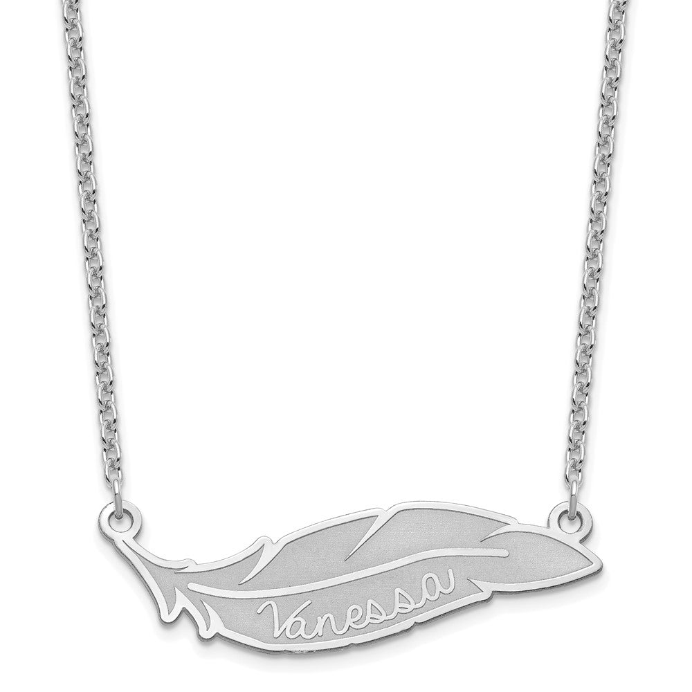 Sterling Silver Rhodium plated Personalized Feather Necklace