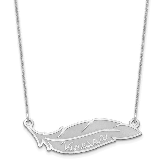 10K White Gold Personalized Feather Necklace