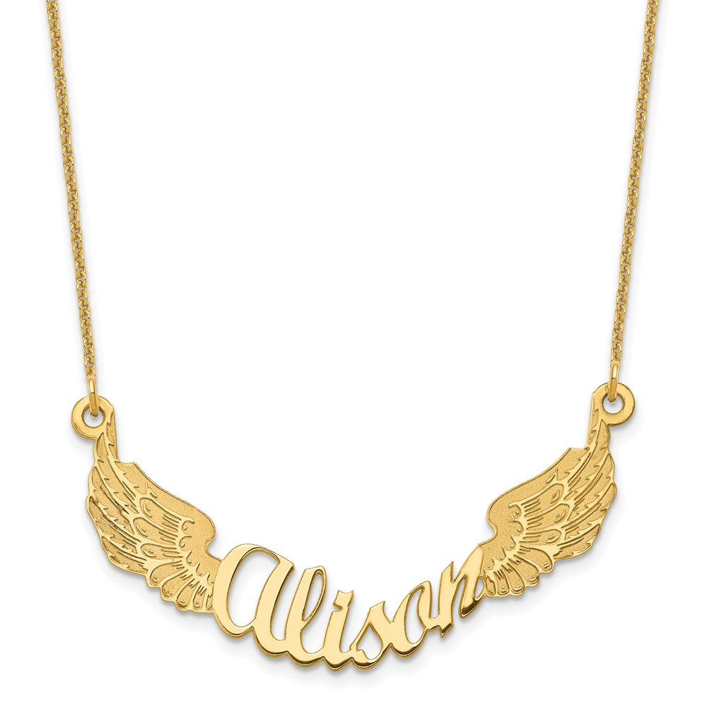 14K Yellow Gold Personalized Angel Wings Necklace