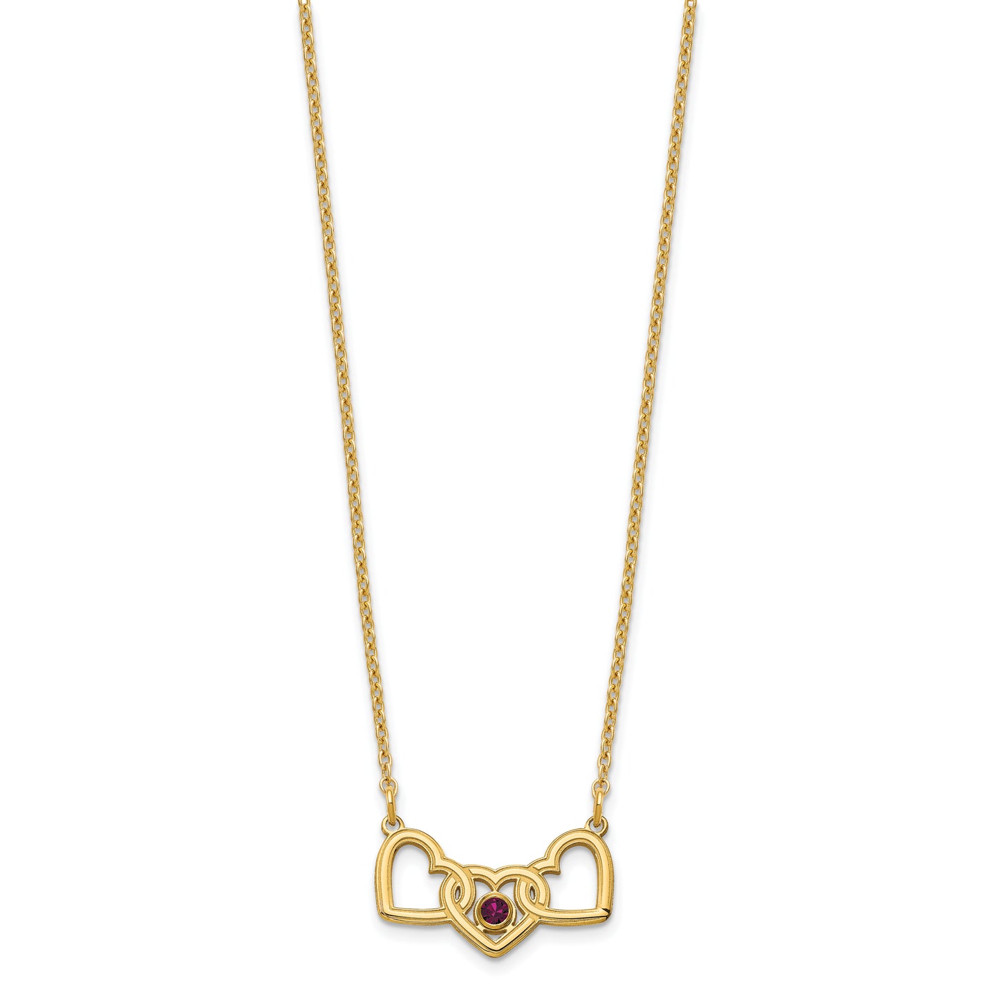 Sterling Silver Gold plated 3 Hearts with 1 Birthstone Necklace
