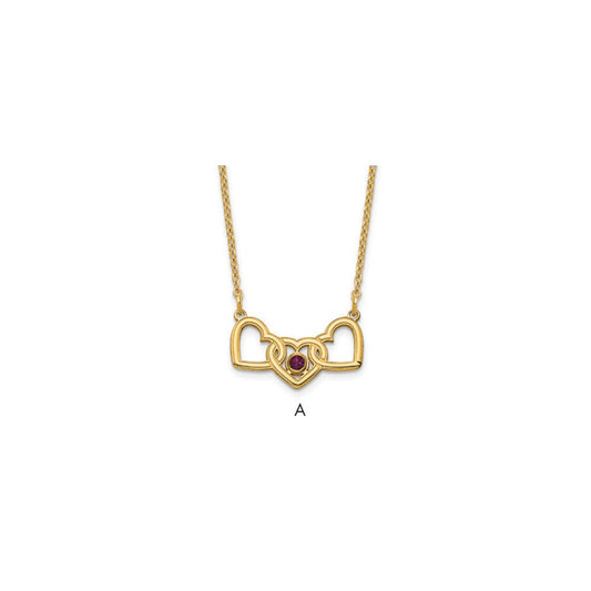 Sterling Silver Gold plated 3 Hearts with 1 Birthstone Necklace