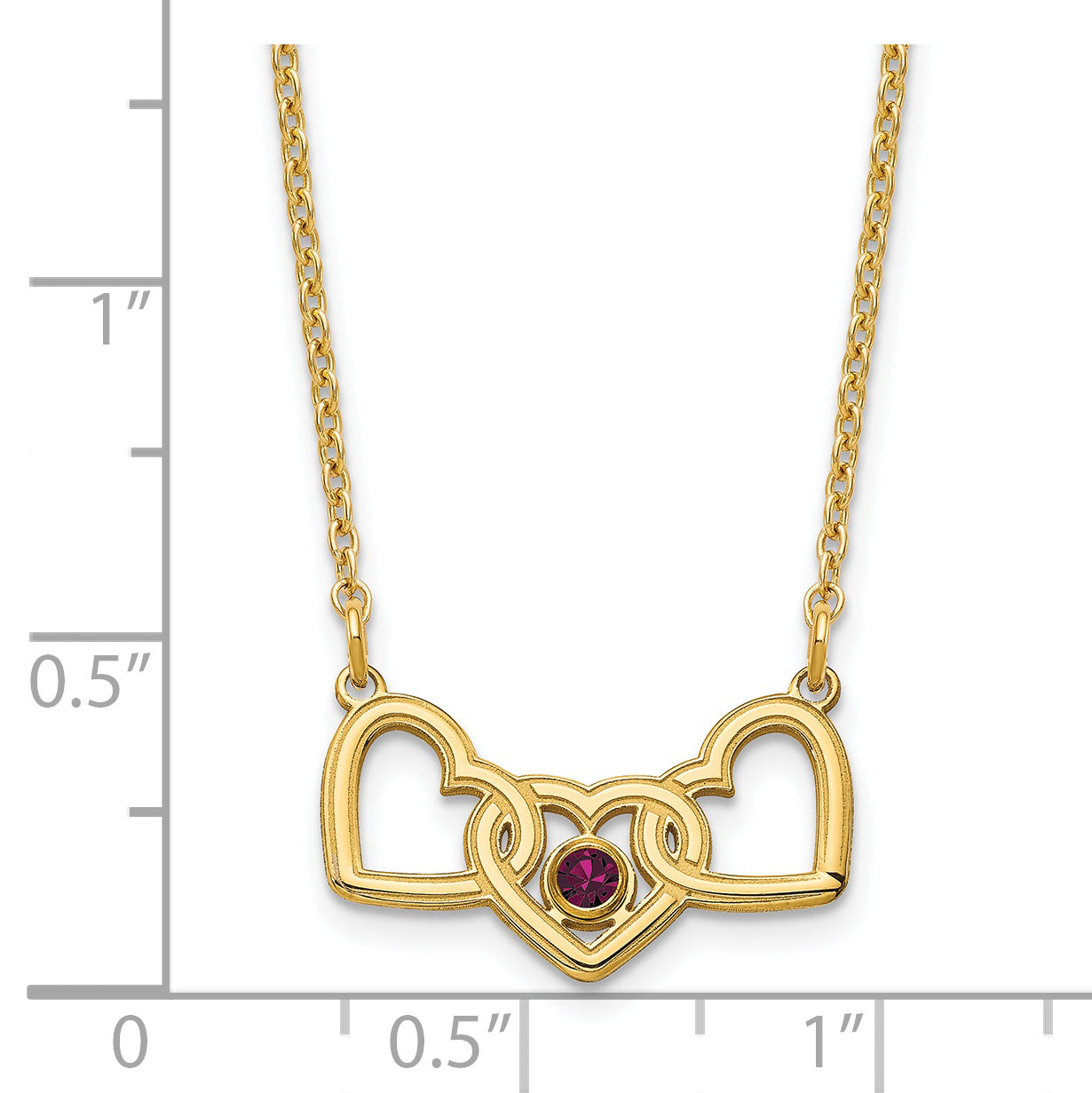 Sterling Silver Gold plated 3 Hearts with 1 Birthstone Necklace