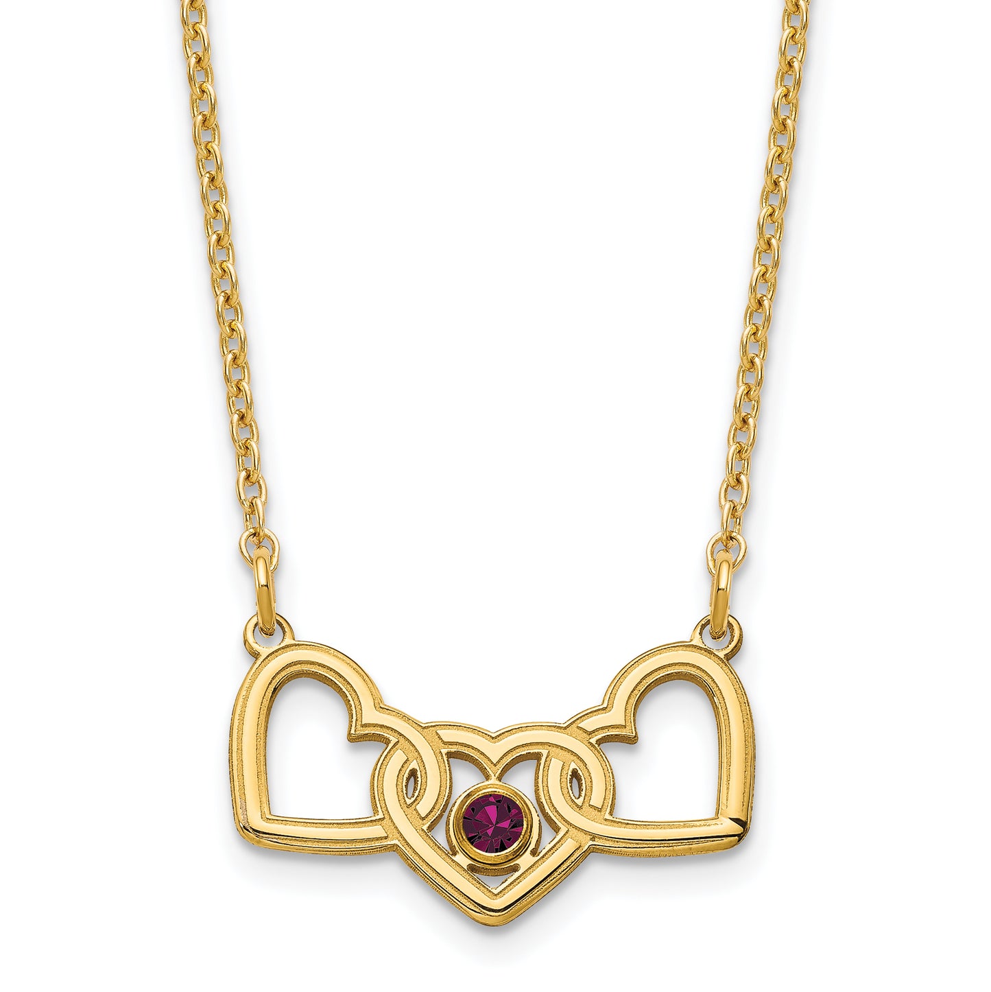 Sterling Silver Gold plated 3 Hearts with 1 Birthstone Necklace